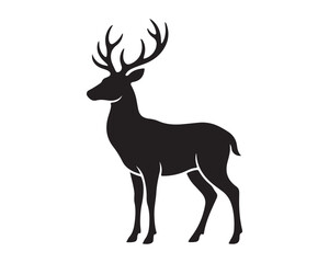 Fototapeta premium Stately deer silhouette with large antlers standing in profile view for nature or hunting themed graphic design antler graphic wildlife icon
