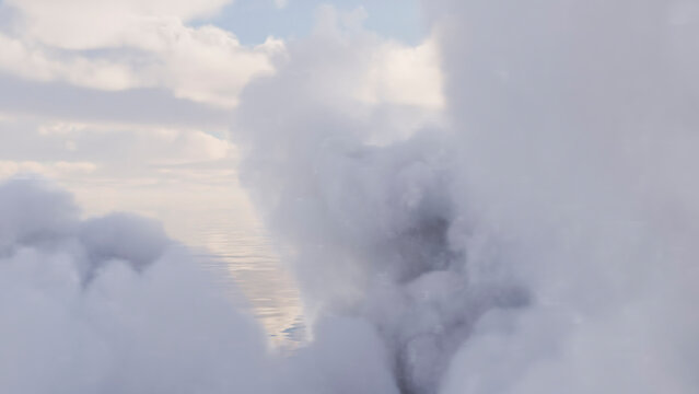 Thick white clouds with blue sky in the background