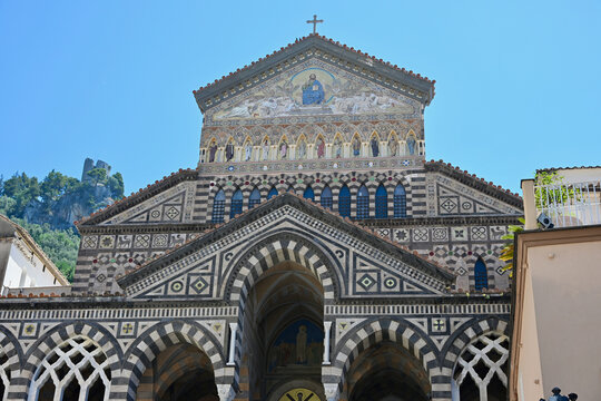 Cathedral of St Andrew Apostle Facade Medium Close-up, Amalfi, Italy