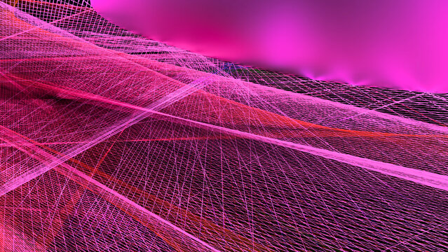 Abstract 3d digital network mesh with interconnected pink lines