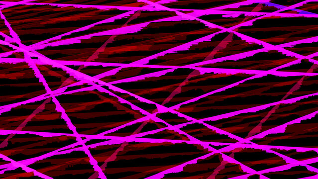 Abstract digital artwork with pink and red diagonal lines on dark