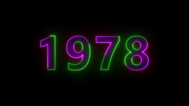 Neon Glowing Numbers 1978 Animation on Black Background