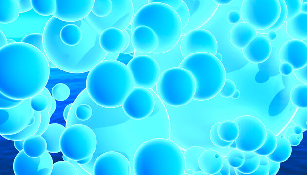 Blue glowing spheres floating in abstract digital composition
