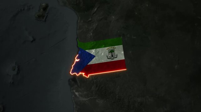 Animated EQUATORIAL GUINEA Map Filled with Flag with animated Golden Border