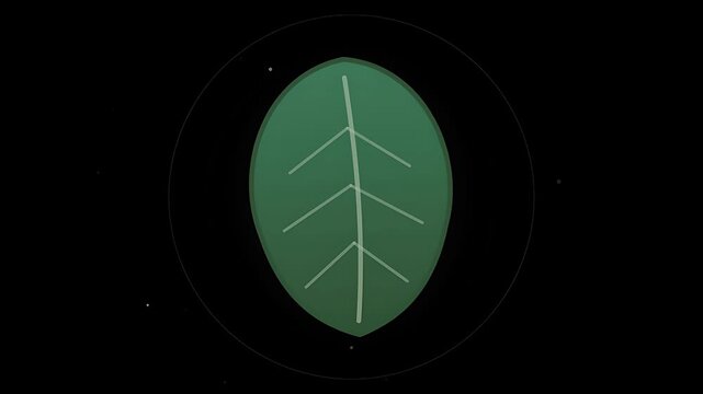 Animated glowing leaf icon with subtle sway drifting pollen particles and expanding energy rings loop seamless background footage