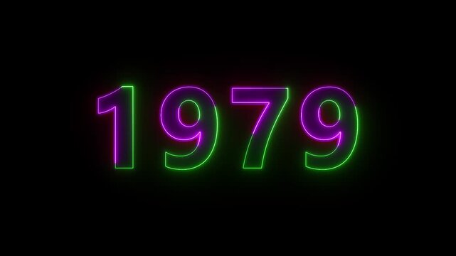 Neon Glowing Numbers 1979 Animation on Black Background.