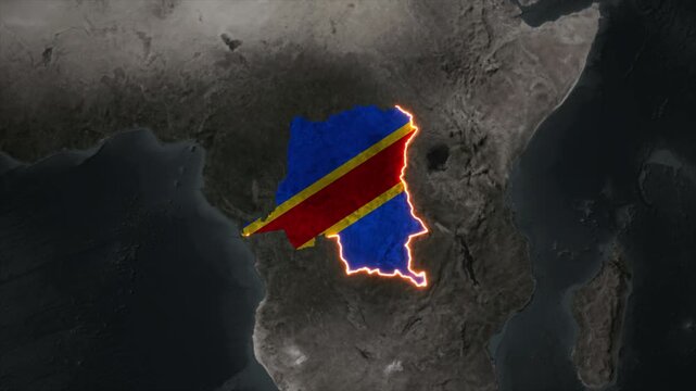 Animated Democratic Republic of Congo Map Filled with Flag with animated Golden Border