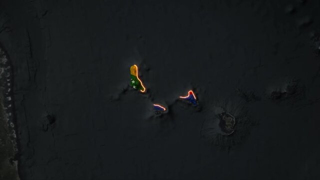 Animated COMOROS Map Filled with Flag with animated Golden Border