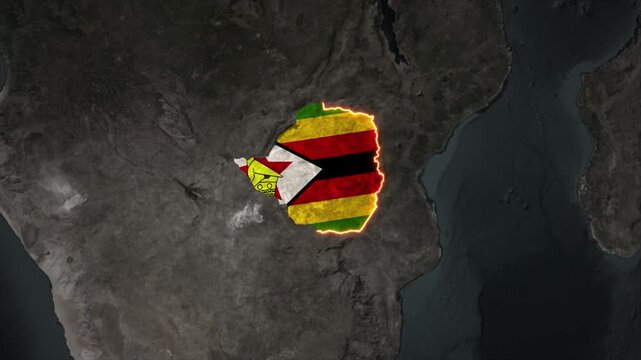 Animated ZIMBABWE Map Filled with Flag with animated Golden Border
