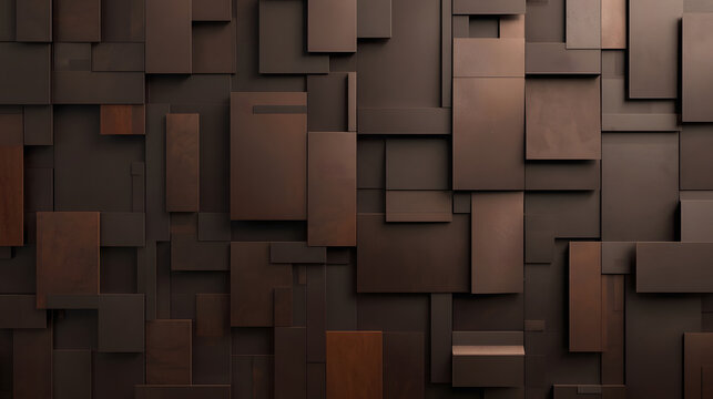 Geometric Texture: A rich brown, 3D geometric texture formed by an arrangement of raised and recessed squares and rectangles, creating a captivating, abstract surface with varying light and shadow.