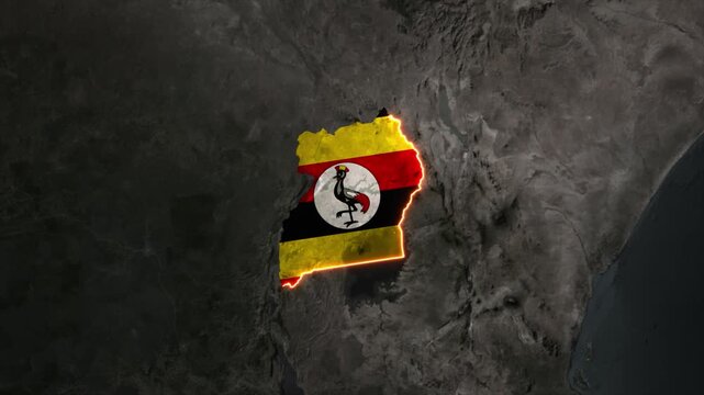 Animated UGANDA Map Filled with Flag with animated Golden Border