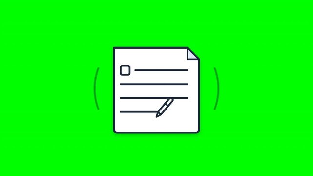 document signature contract icon with pen writing agreement on green screen background for business approval