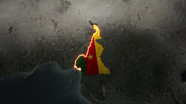 Animated CAMEROON Map Filled with Flag with animated Golden Border