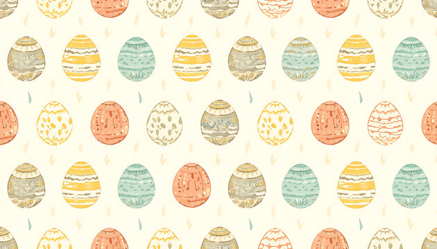Vintage Easter egg seamless pattern, hand drawn pastel holiday background, rustic textured egg wallpaper for spring decor