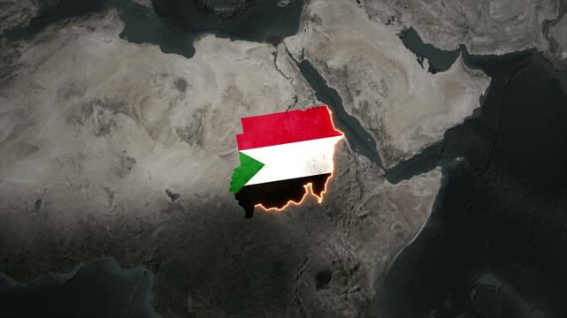 Animated SUDAN Map Filled with Flag with animated Golden Border