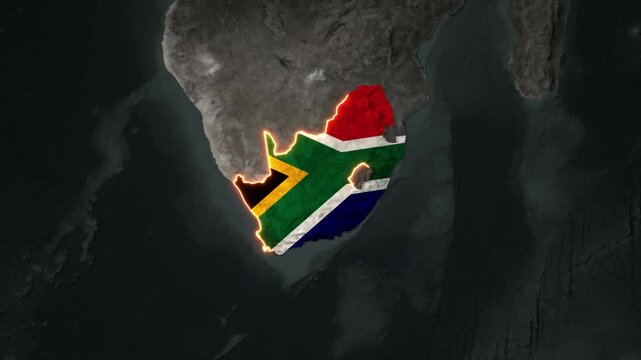 Animated SOUTH AFRICA Map Filled with Flag with animated Golden Border
