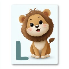 Fototapeta premium Adorable Cartoon Lion Representing Letter L for Children’s English Alphabet Education Illustration.