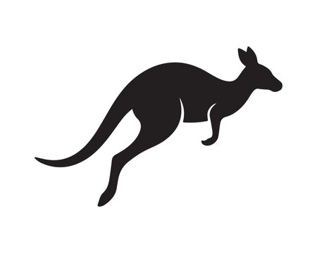 Black silhouette of a kangaroo jumping isolated on white background with australian animal black shape animal icon kangaroo silhouette marsupial