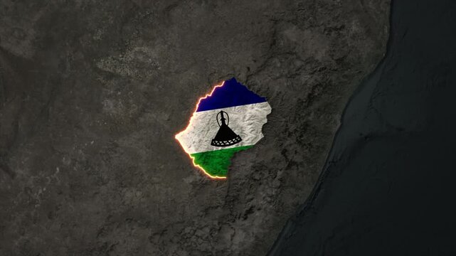 Animated LESOTHO Map Filled with Flag with animated Golden Border