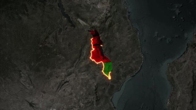 Animated MALAWI Map Filled with Flag with animated Golden Border