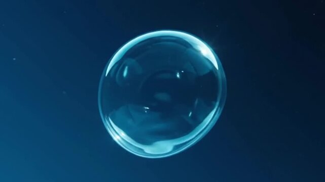 Glowing blue bubble floating in deep dark space, abstract scientific cell sphere representing futuristic technology and digital wireframe concept