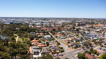 Fototapeta premium Aerial View of the Residential district and street intersection, Perth, Western Australia, 16x9