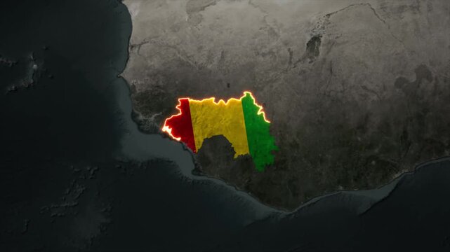 Animated GUINEA Map Filled with Flag with animated Golden Border