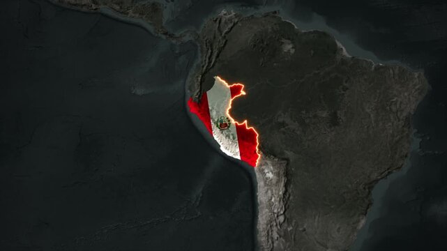 Animated Peru Map Filled with Flag with animated Golden Border