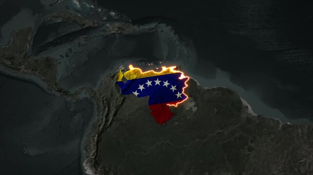 Animated VENEZUELA Map Filled with Flag with animated Golden Border