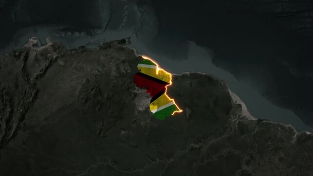 Animated GUYANA Map Filled with Flag with animated Golden Border