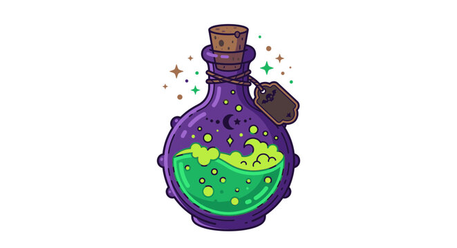 Halloween magic potion bottle with bubbling green liquid
