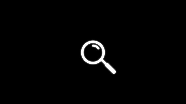 Minimalist magnifying glass animation on black background, for search and, discovery concepts, find