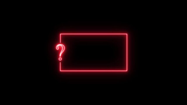Red neon glowing question mark frame border on black background, for faq and, problem solving concepts