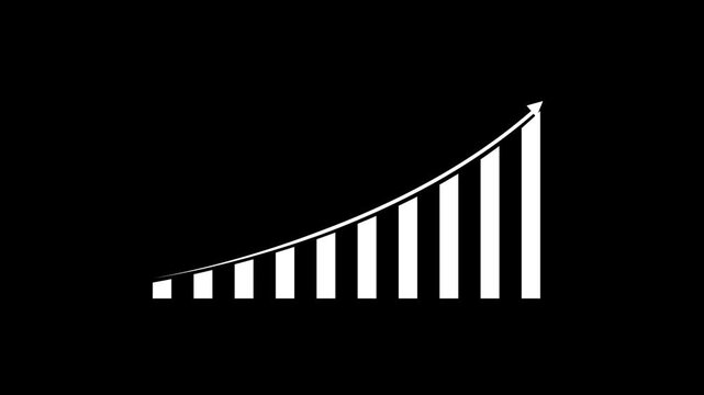 Arrow up business graph icon animation. Increasing business growth chart animation on black background.