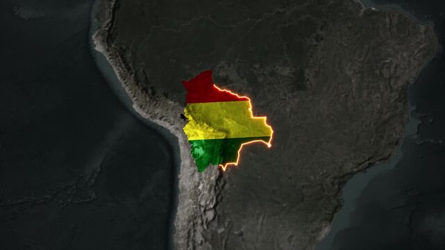 Animated BOLIVIA Map Filled with Flag with animated Golden Border