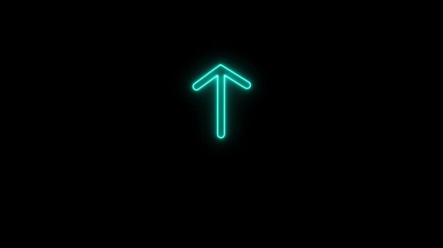Neon cyan arrow pulsing on black background, minimalist digital ui glowing