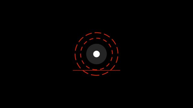 Minimalist hud loading spinner animation with scanning red line on black background.