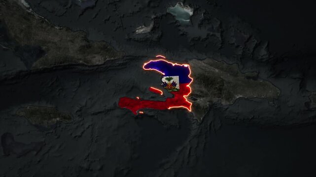 Animated HAITI Map Filled with Flag with animated Golden Border