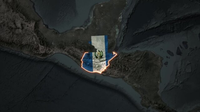 Animated GUATEMALA Map Filled with Flag with animated Golden Border