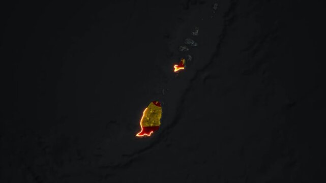 Animated GRENADA Map Filled with Flag with animated Golden Border