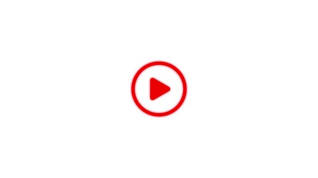 Minimalist red play button animation on clean white background, for digital media, and user interface player