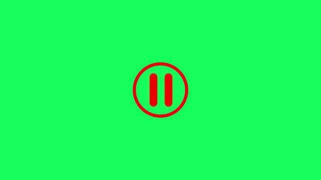 Play and pause button animation with cursor click on green screen background