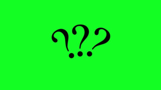 Animated question marks on green screen, hand-drawn style loop for explainer animation chroma key