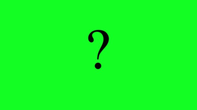 Black question mark symbol isolated on green screen background, for chroma key, compositing punctuation