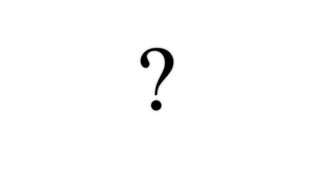 Minimalist black question mark symbol pulsing on white background, for concept, and faq punctuation inquiry