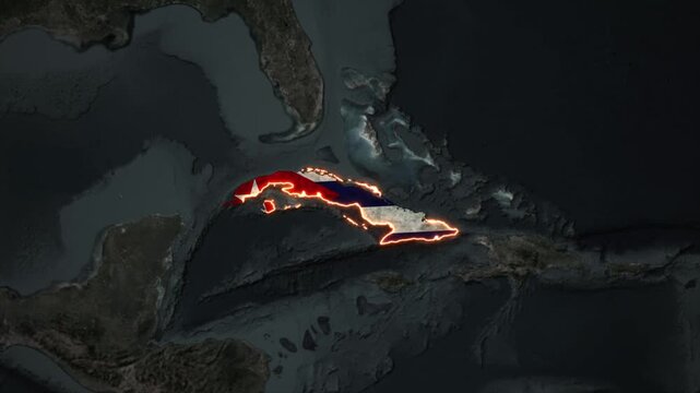 Animated CUBA Map Filled with Flag with animated Golden Border