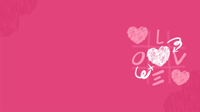 Tic tac toe grid game crayon texture pink heart sketch hand-drawn doodle creative love Valentine's day graphic banner background design illustration