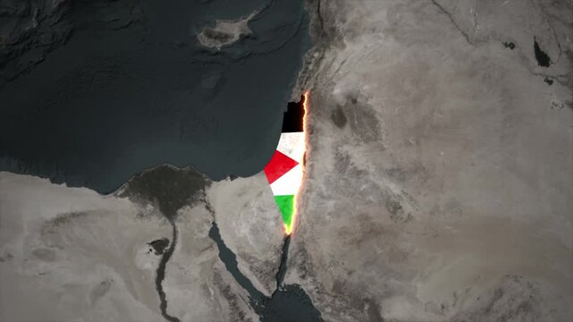Animated PALESTINE Map Filled with Flag with animated Golden Border