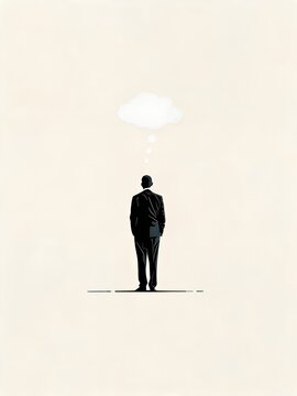 Silent Contemplation: Businessman in Thought with Floating Cloud Illustration