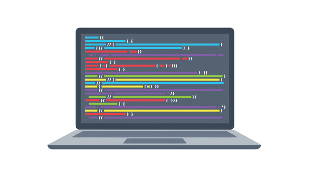 Laptop computer display showing lines of colorful software code, representing computer science and development.